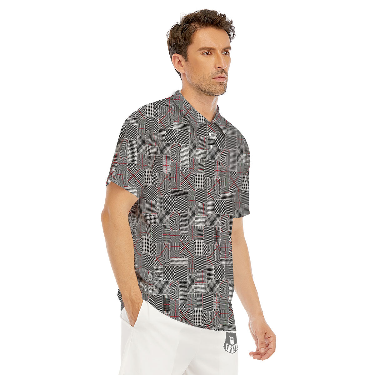 Patchwork Glen Plaid Print Pattern Men's Golf Shirts-grizzshop