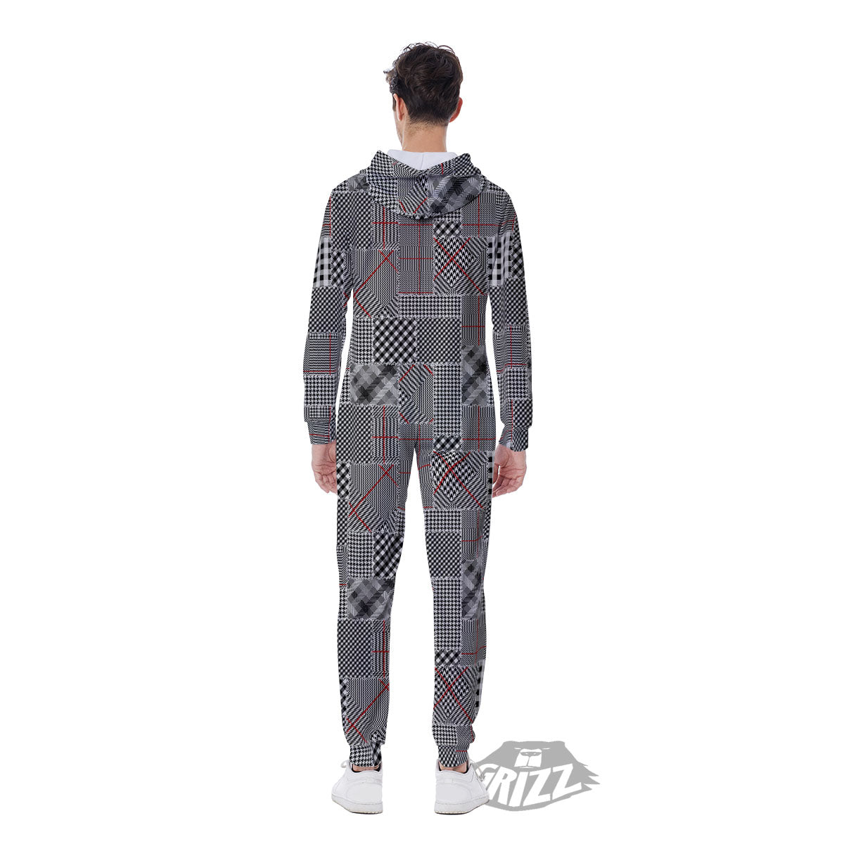 Patchwork Glen Plaid Print Pattern Men's Jumpsuit-grizzshop