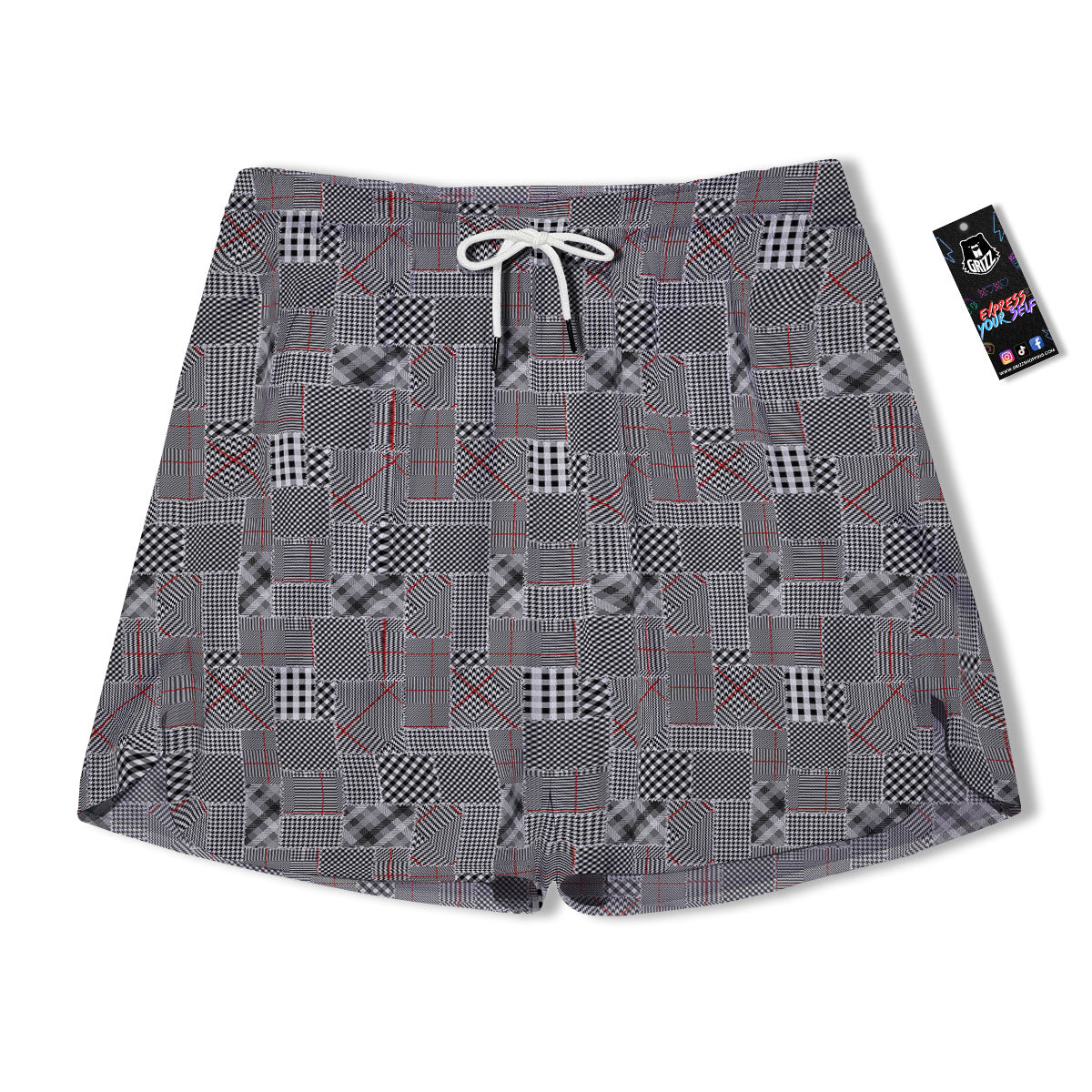 Patchwork Glen Plaid Print Pattern Men's Running Shorts-grizzshop