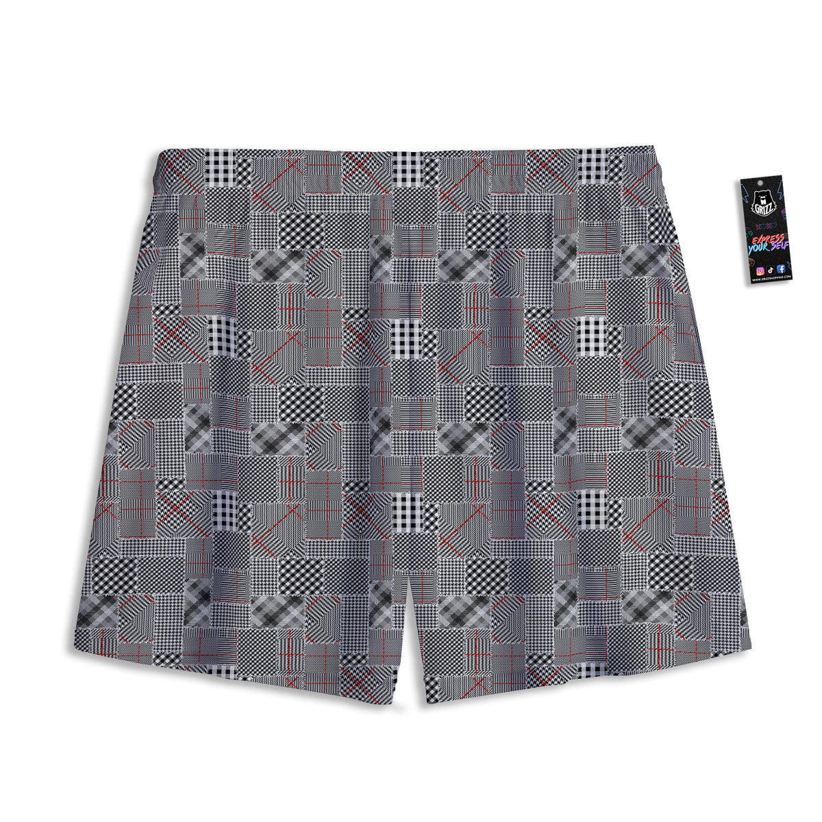 Patchwork Glen Plaid Print Pattern Mesh Shorts