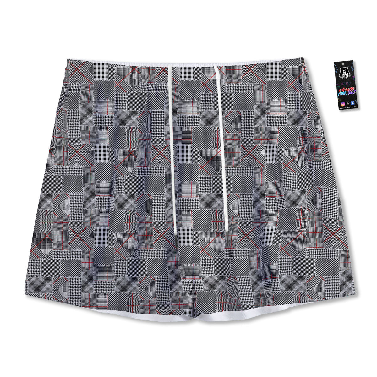 Patchwork Glen Plaid Print Pattern Mesh Shorts-grizzshop