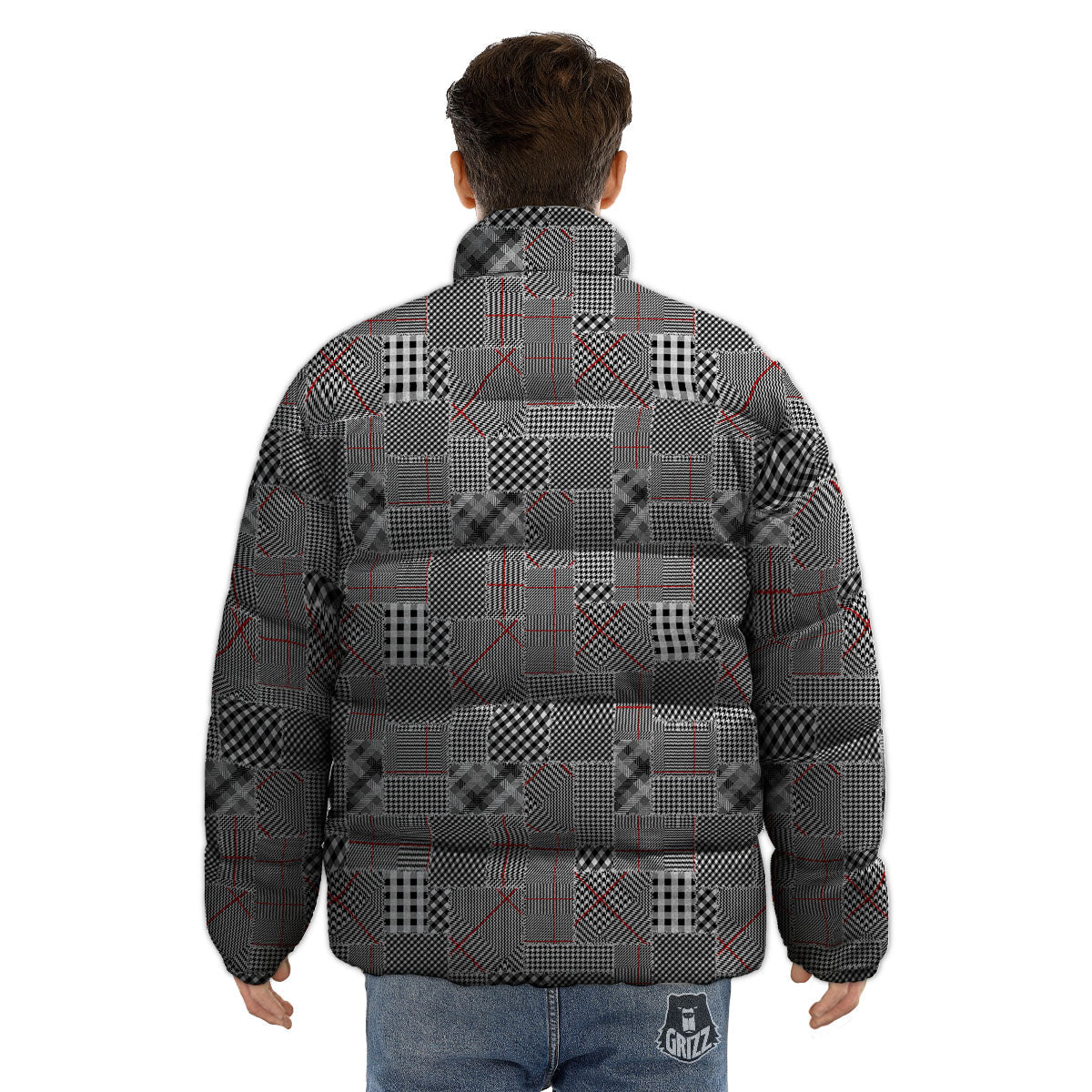 Patchwork Glen Plaid Print Pattern Puffer Jacket-grizzshop