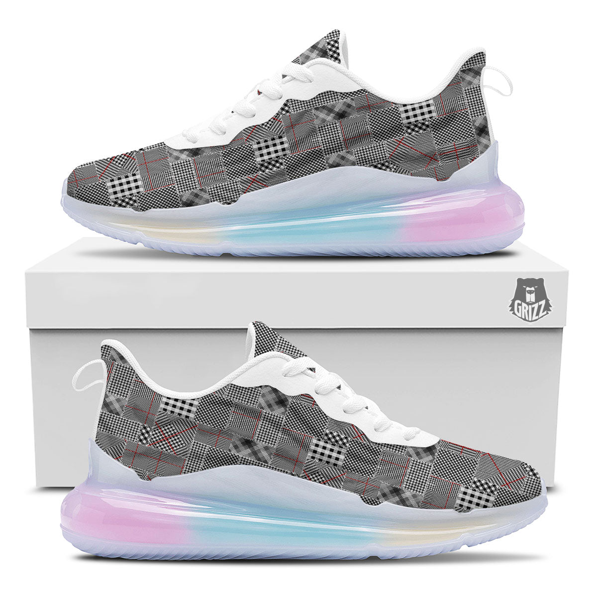 Patchwork Glen Plaid Print Pattern Running Sneakers-grizzshop