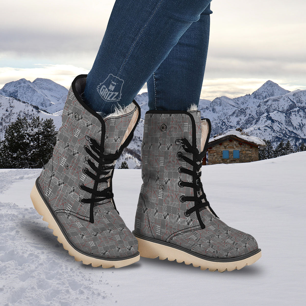 Patchwork Glen Plaid Print Pattern Snow Boots-grizzshop