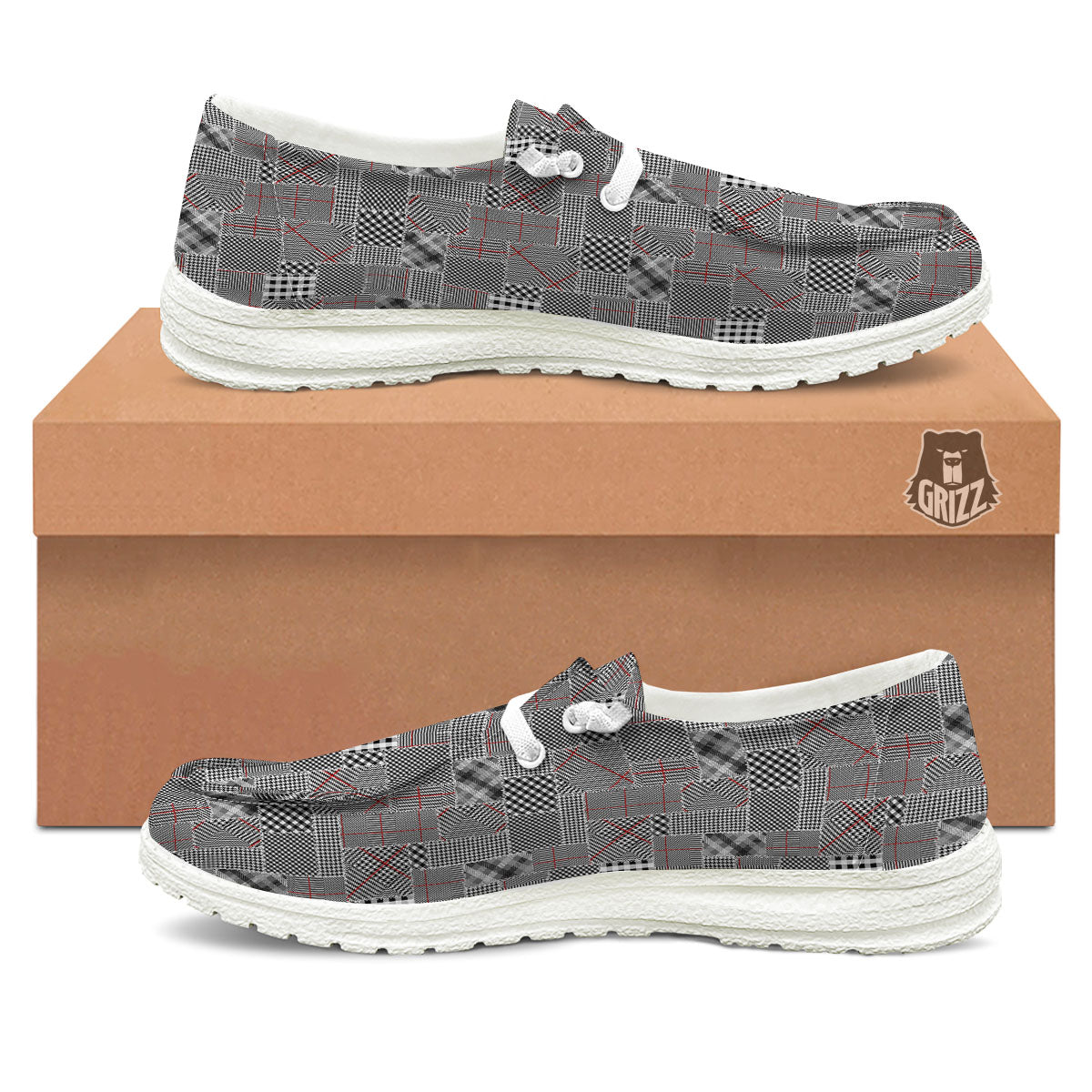Patchwork Glen Plaid Print Pattern White Loafers-grizzshop