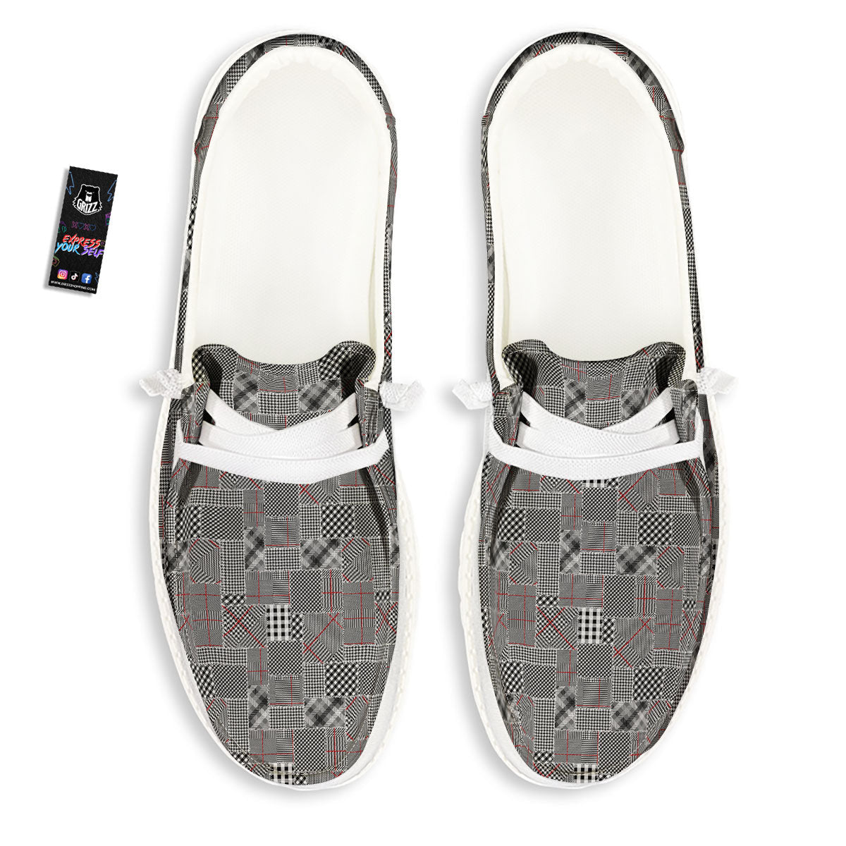 Patchwork Glen Plaid Print Pattern White Loafers-grizzshop