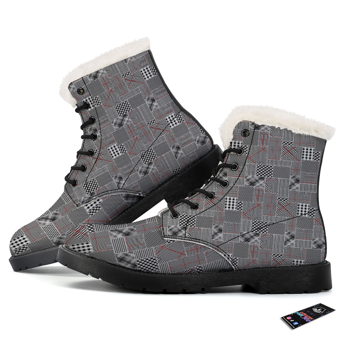 Patchwork Glen Plaid Print Pattern Winter Boots-grizzshop
