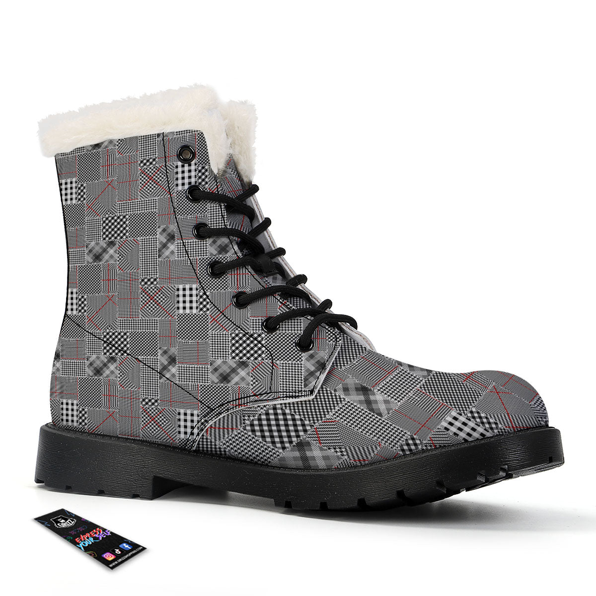 Patchwork Glen Plaid Print Pattern Winter Boots-grizzshop