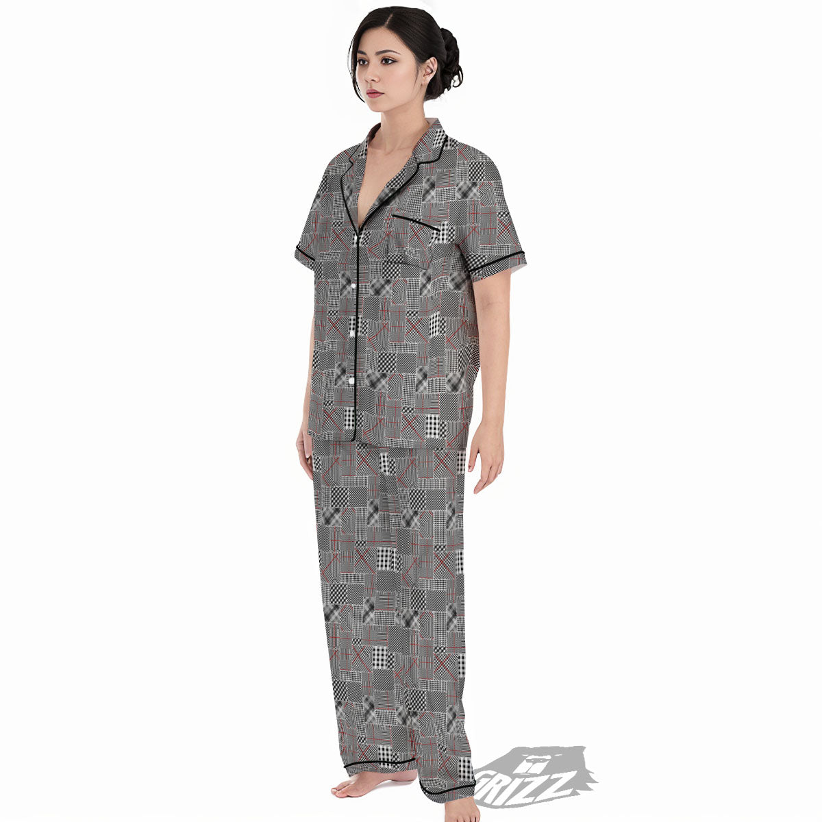 Patchwork Glen Plaid Print Pattern Women's Pajamas Set-grizzshop