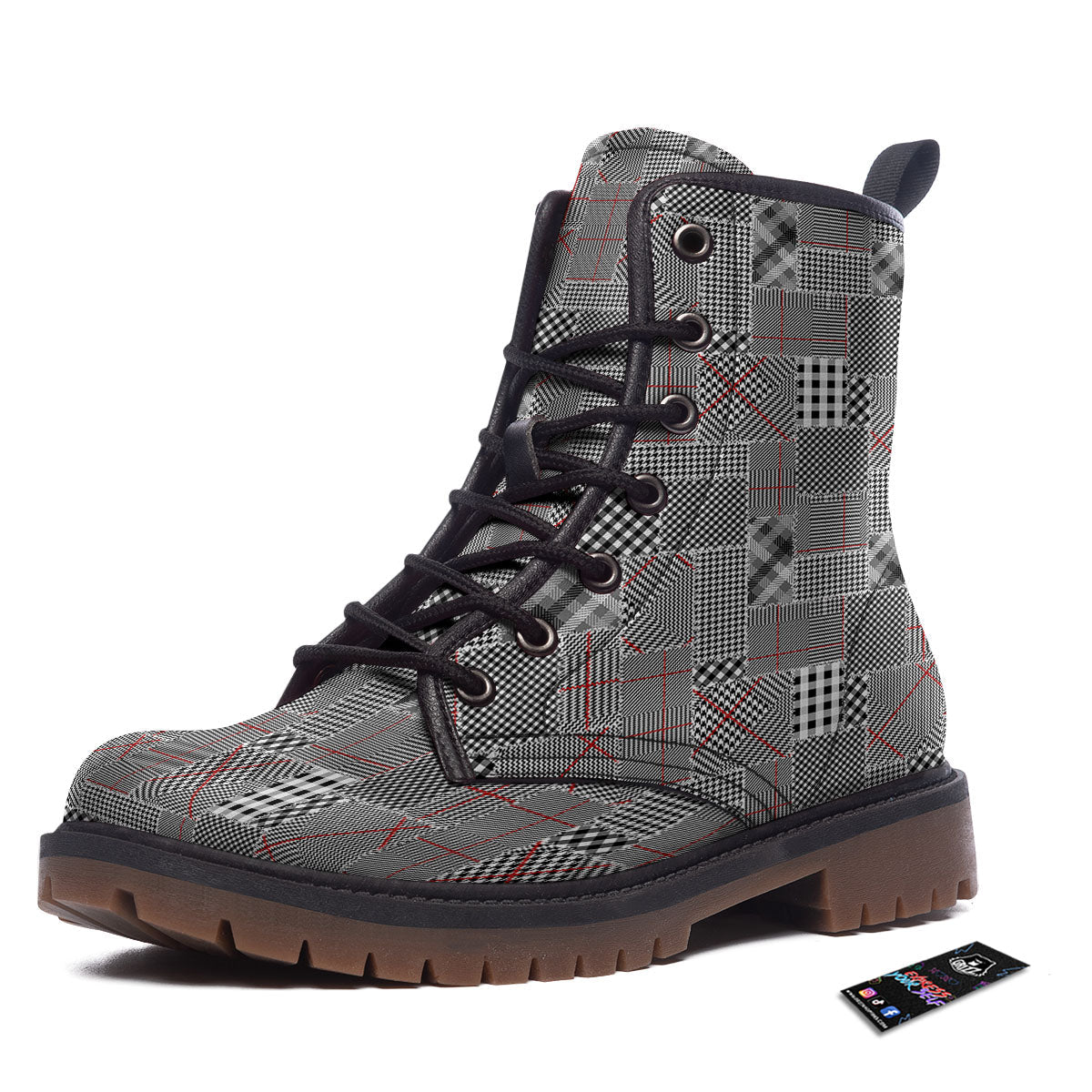 Patchwork Glen Plaid Print Pattern Work Boots-grizzshop