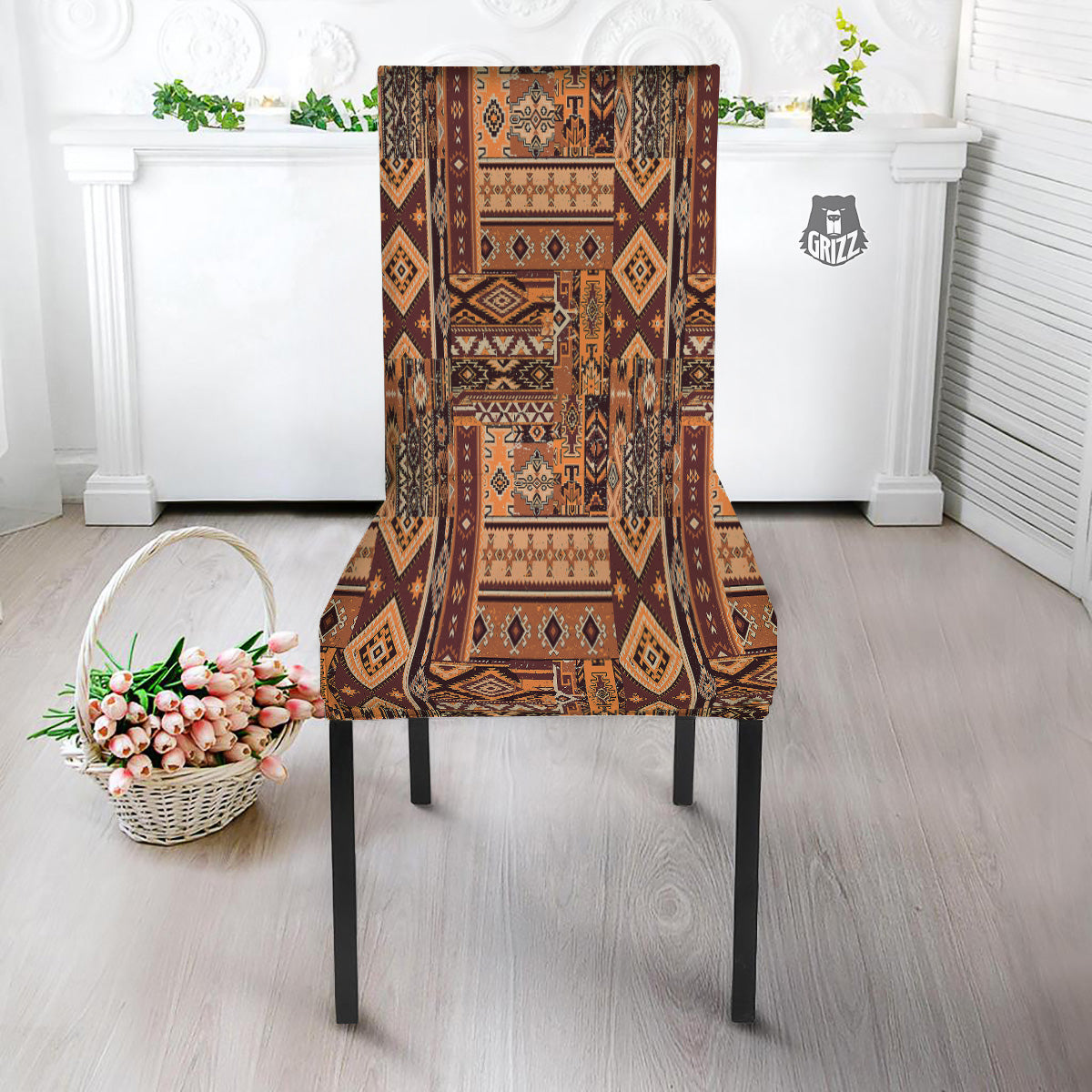 Patchwork Grunge Native American Print Pattern Dining Chair Slipcover-grizzshop