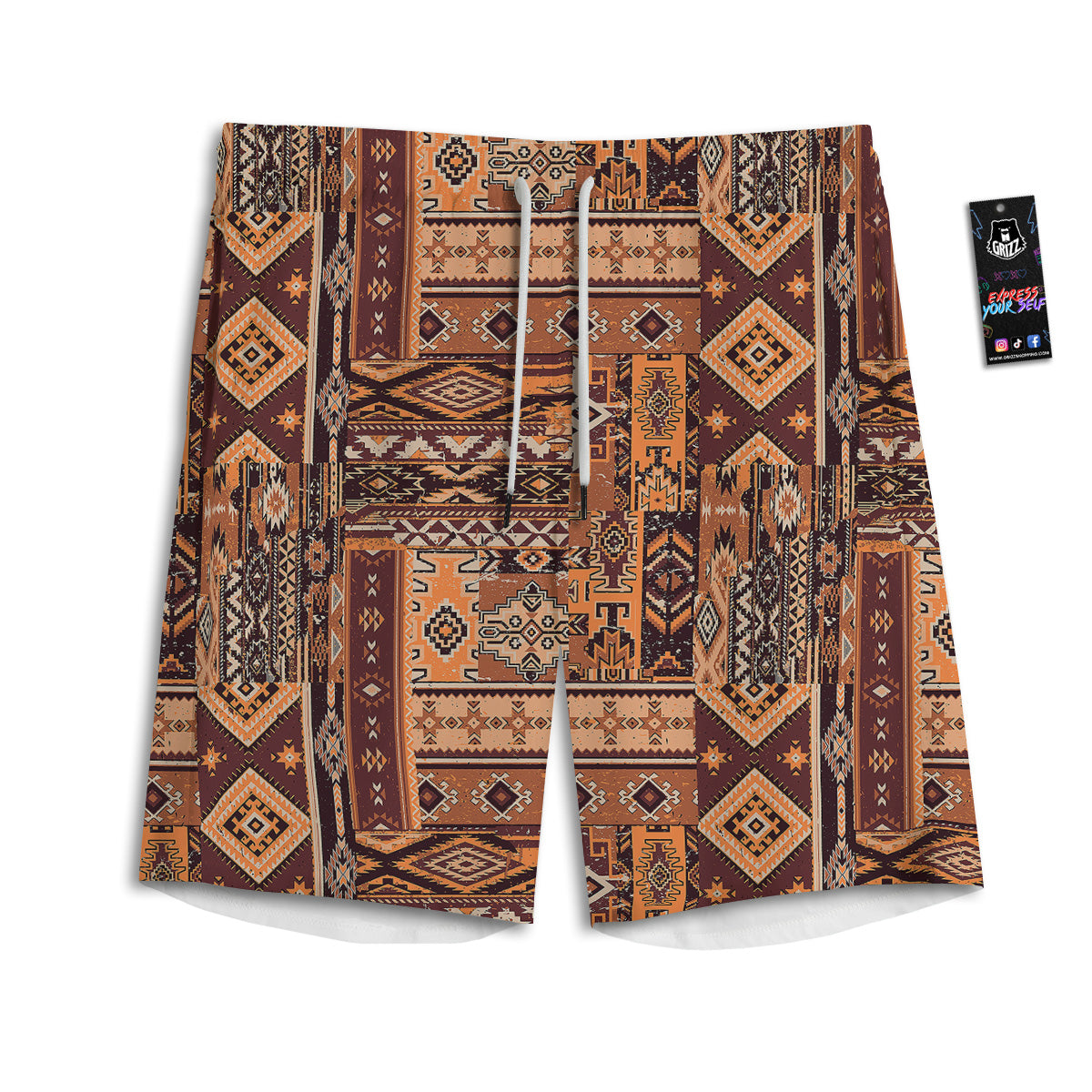 Patchwork Grunge Native American Print Pattern Men's Athletic Shorts-grizzshop
