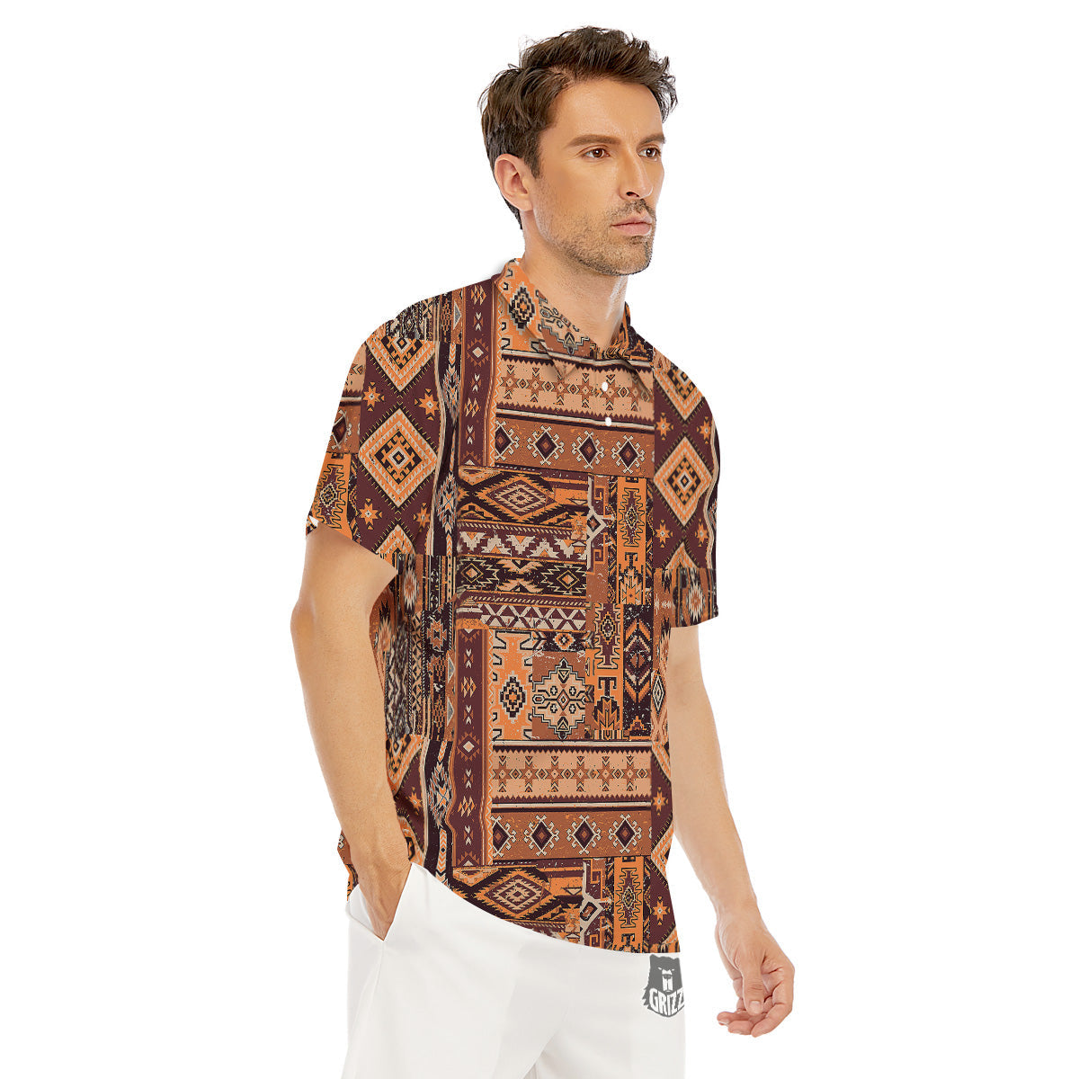 Patchwork Grunge Native American Print Pattern Men's Golf Shirts-grizzshop