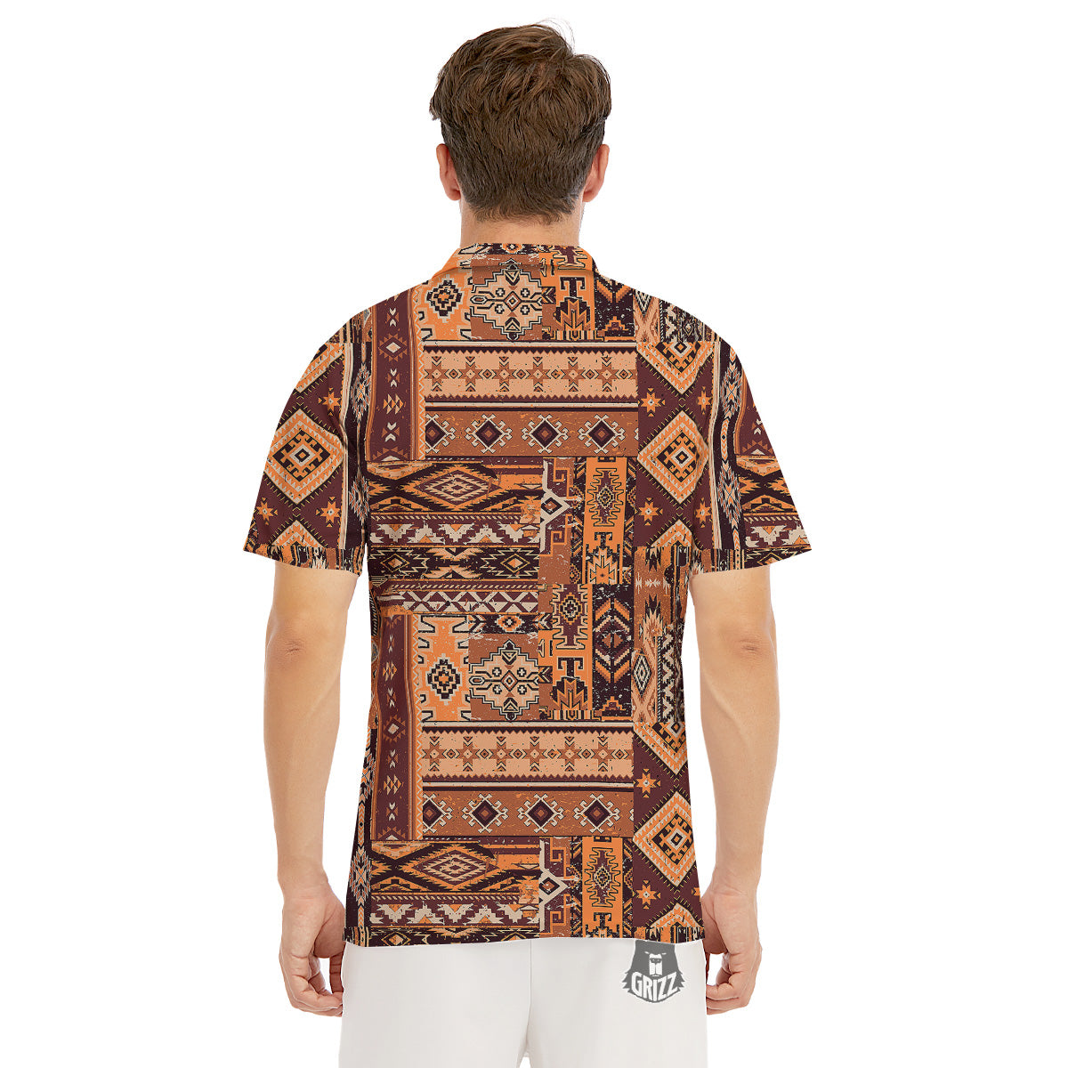 Patchwork Grunge Native American Print Pattern Men's Golf Shirts-grizzshop