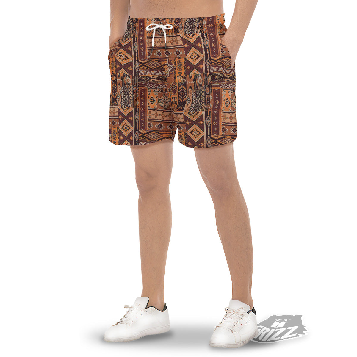 Patchwork Grunge Native American Print Pattern Men's Gym Shorts-grizzshop