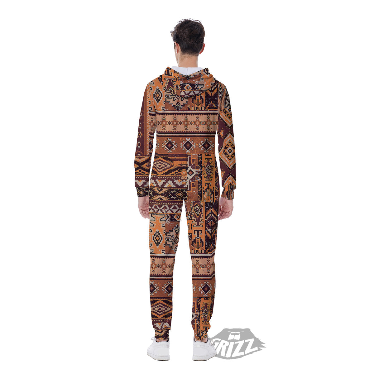 Patchwork Grunge Native American Print Pattern Men's Jumpsuit-grizzshop