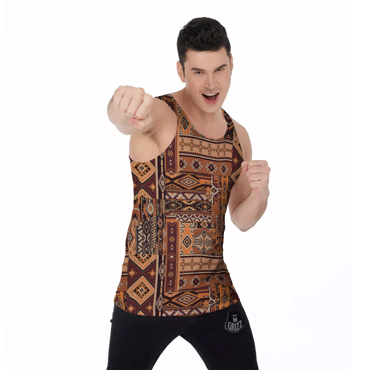 Patchwork Grunge Native American Print Pattern Men's Tank Top-grizzshop