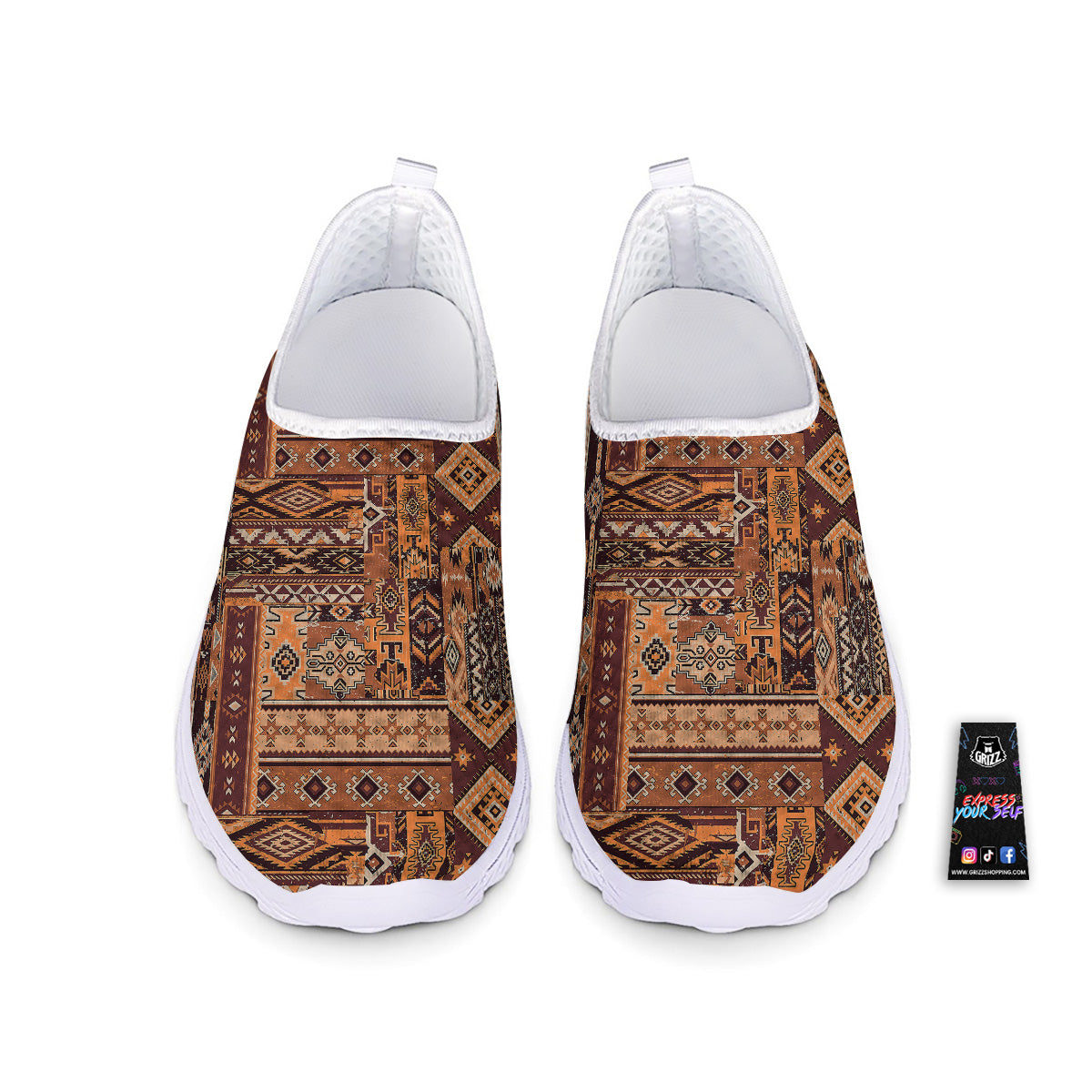 Patchwork Grunge Native American Print Pattern Nurse Shoes-grizzshop