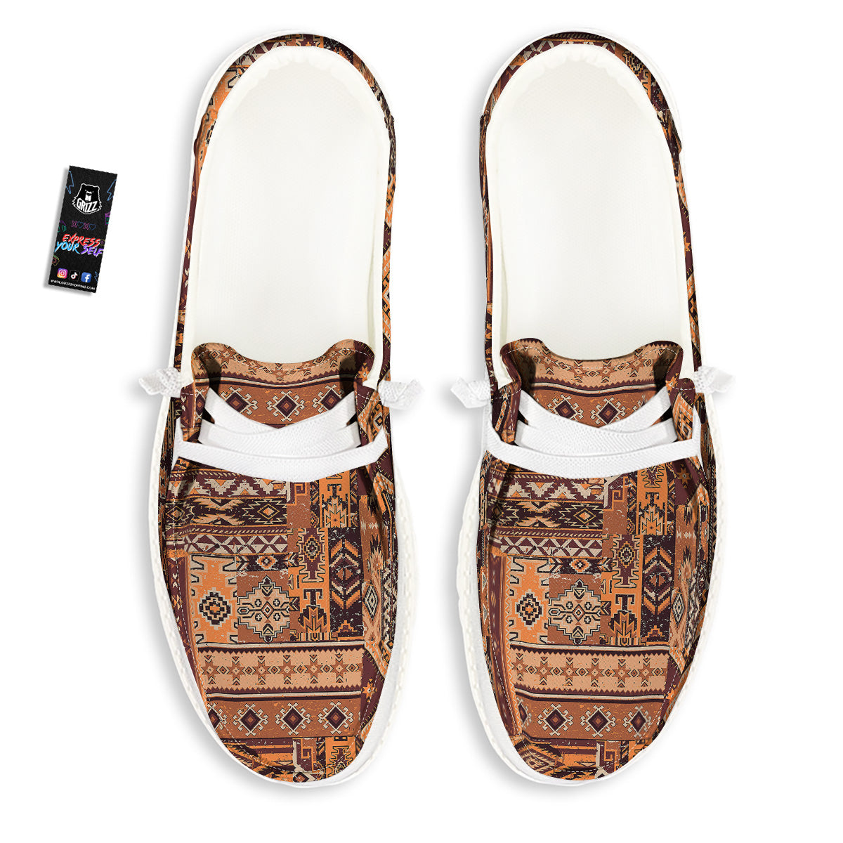Patchwork Grunge Native American Print Pattern White Loafers-grizzshop