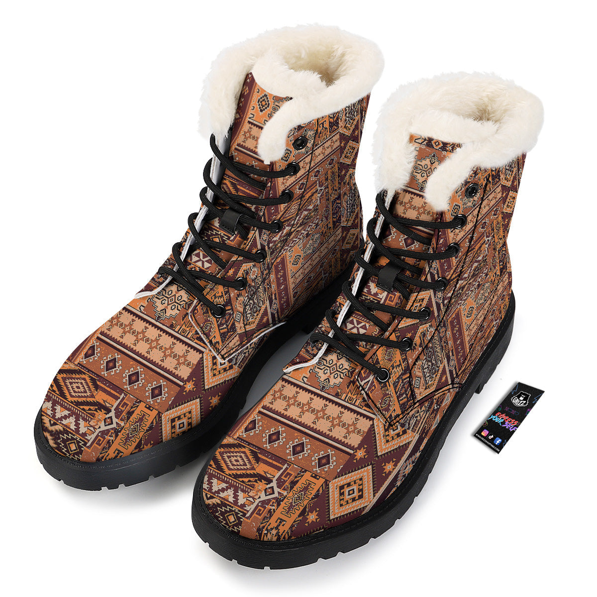 Patchwork Grunge Native American Print Pattern Winter Boots-grizzshop