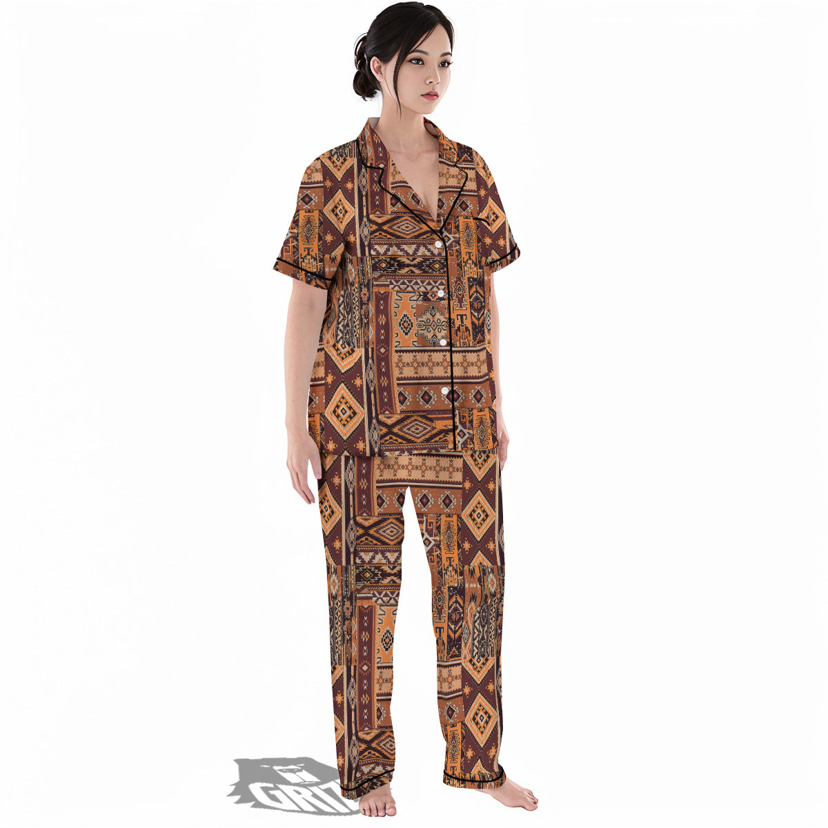 Patchwork Grunge Native American Print Pattern Women's Pajamas Set-grizzshop