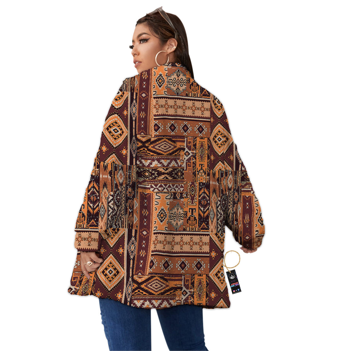 Patchwork Grunge Native American Print Pattern Women's Sherpa Jacket-grizzshop