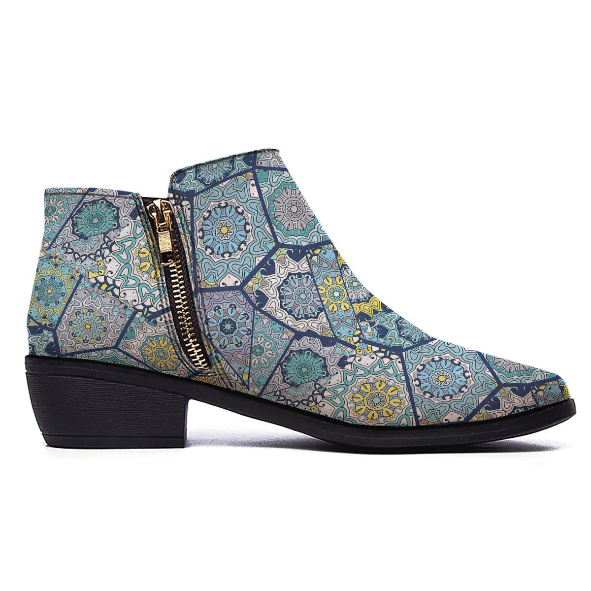 Patchwork Indian Floral Print Pattern Ankle Boots-grizzshop