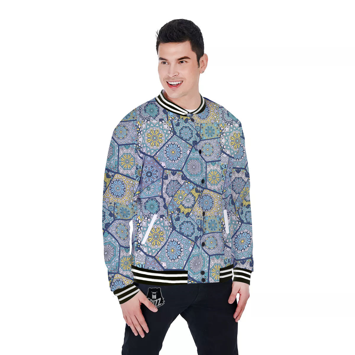 Patchwork Indian Floral Print Pattern Baseball Jacket-grizzshop
