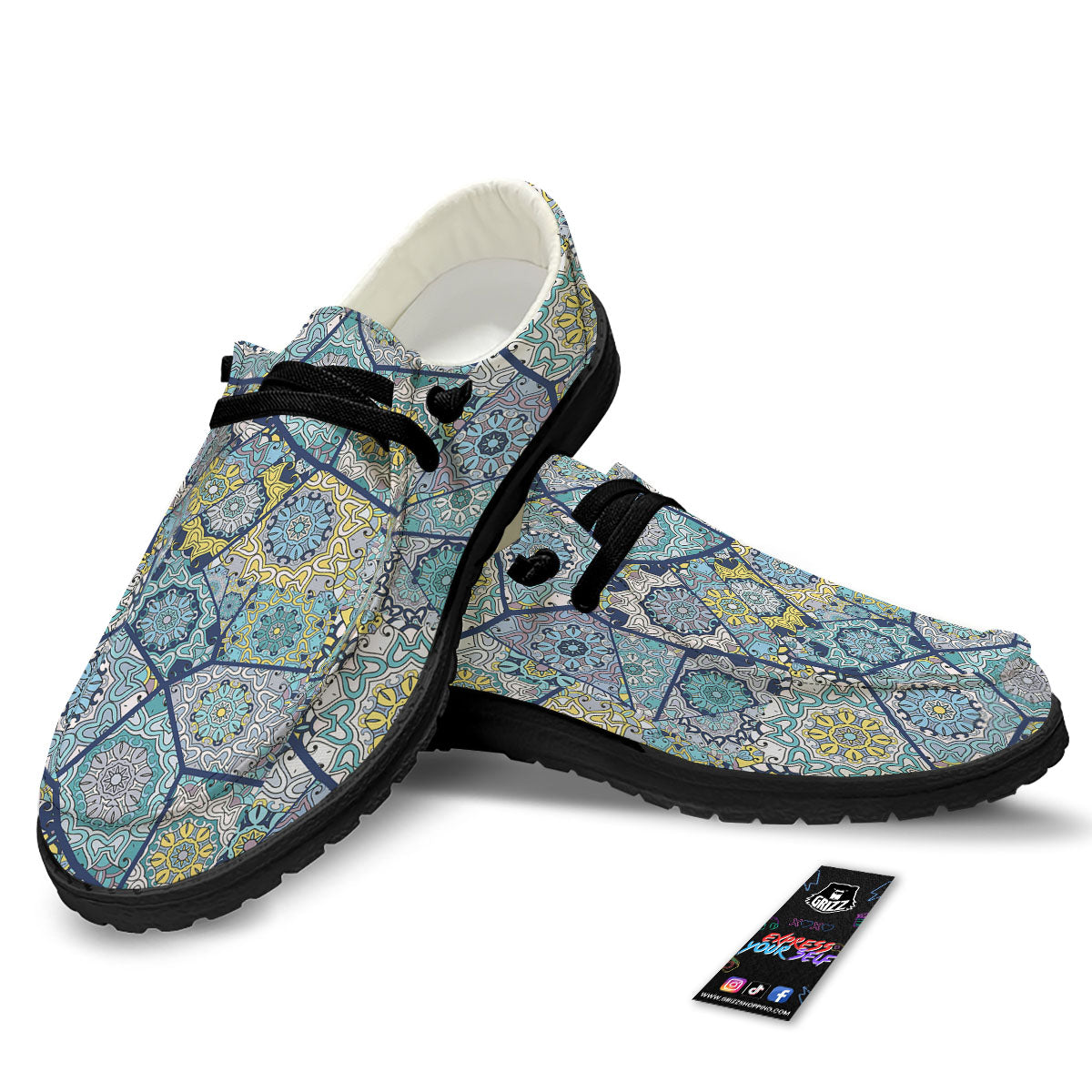 Patchwork Indian Floral Print Pattern Black Loafers-grizzshop