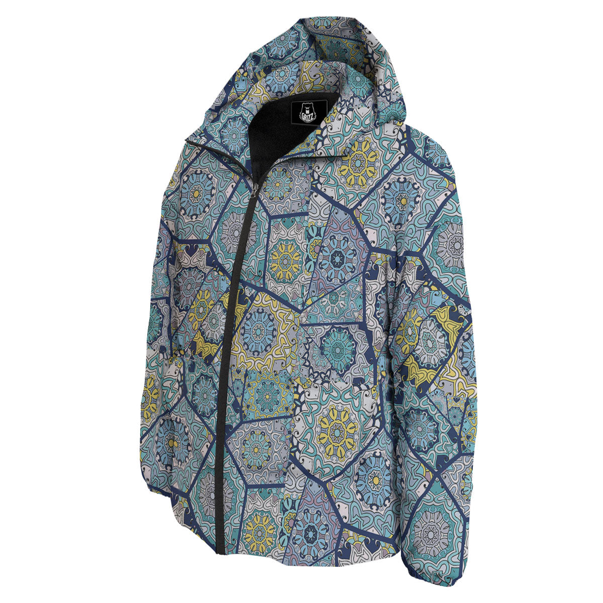 Patchwork Indian Floral Print Pattern Down Jacket-grizzshop