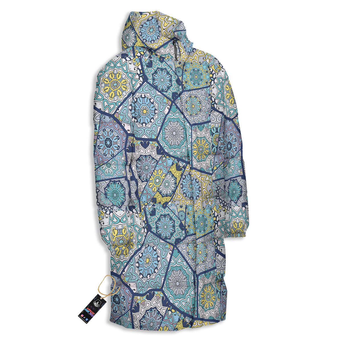 Patchwork Indian Floral Print Pattern Long Down Jacket-grizzshop