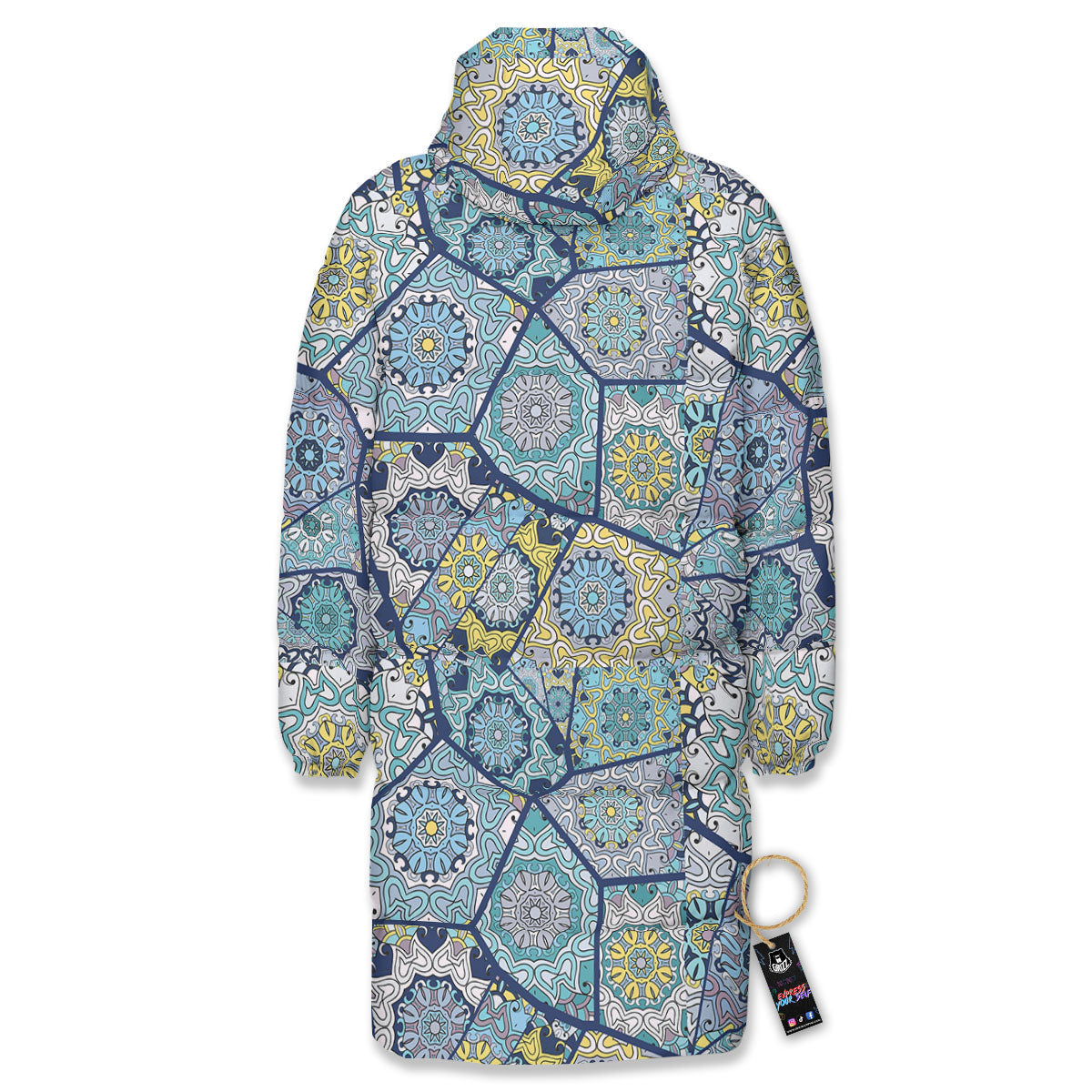 Patchwork Indian Floral Print Pattern Long Down Jacket-grizzshop