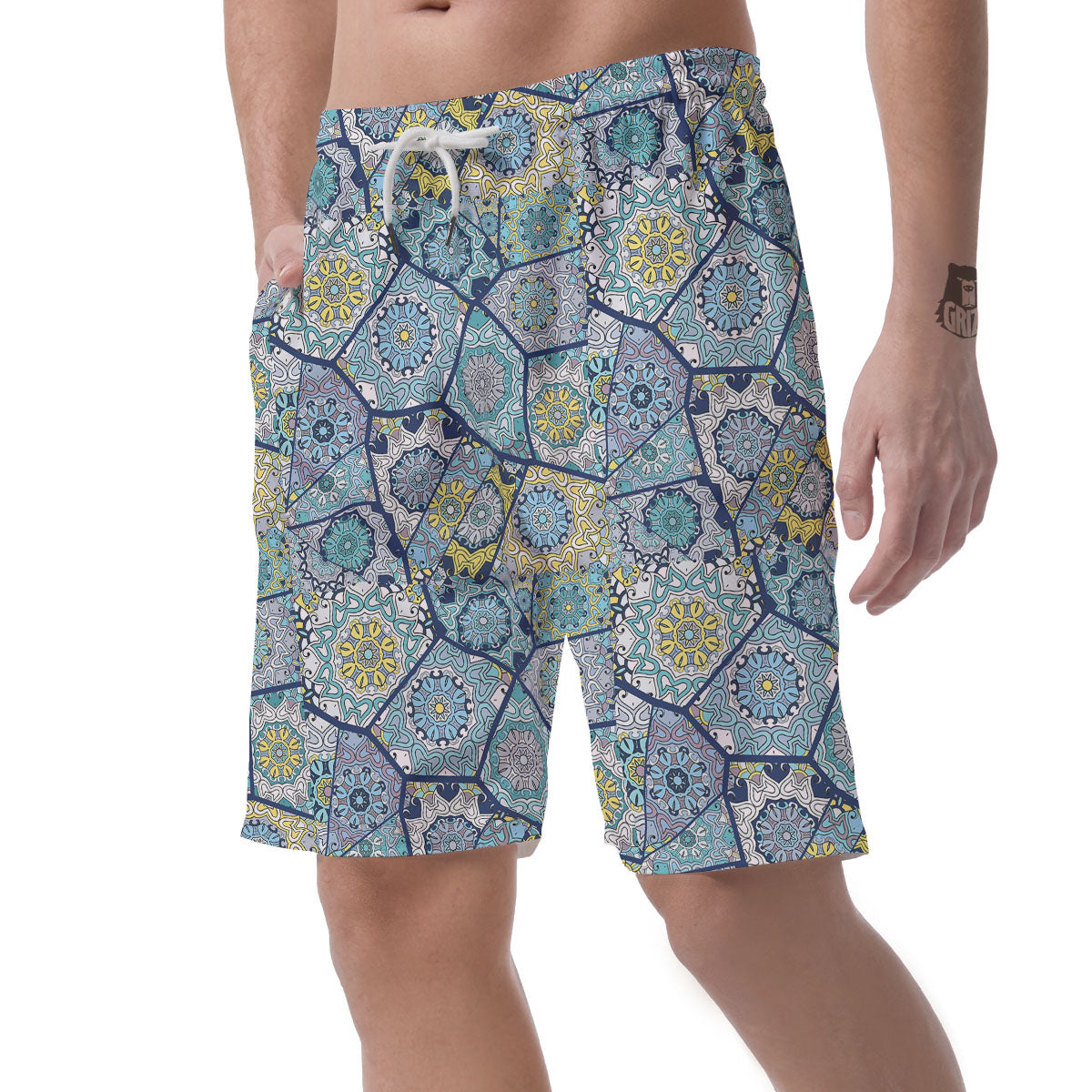 Patchwork Indian Floral Print Pattern Men's Shorts-grizzshop