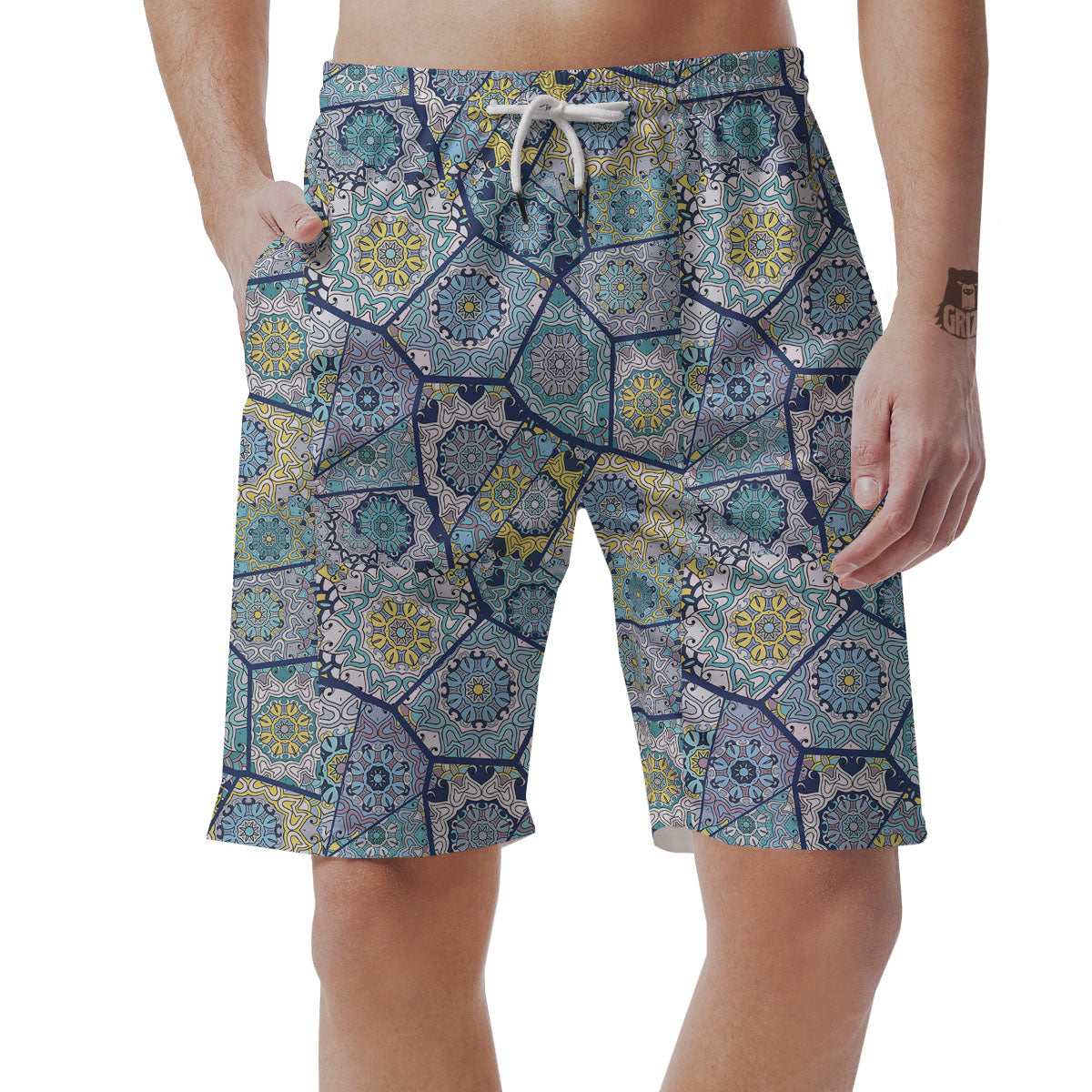 Patchwork Indian Floral Print Pattern Men's Shorts-grizzshop