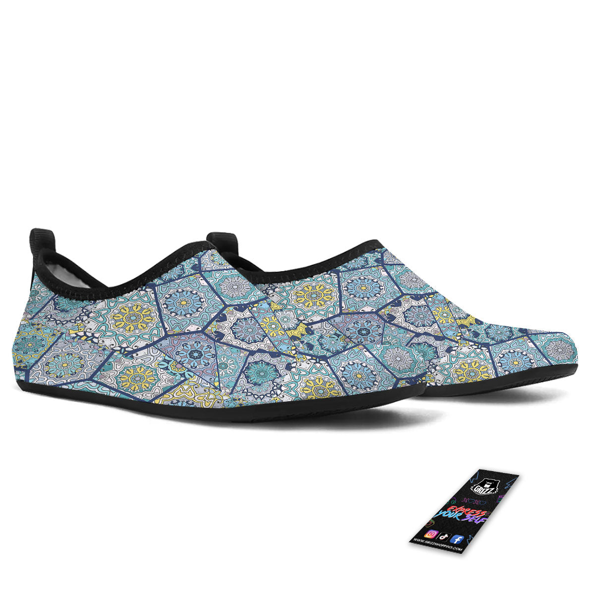 Patchwork Indian Floral Print Pattern Water Shoes-grizzshop