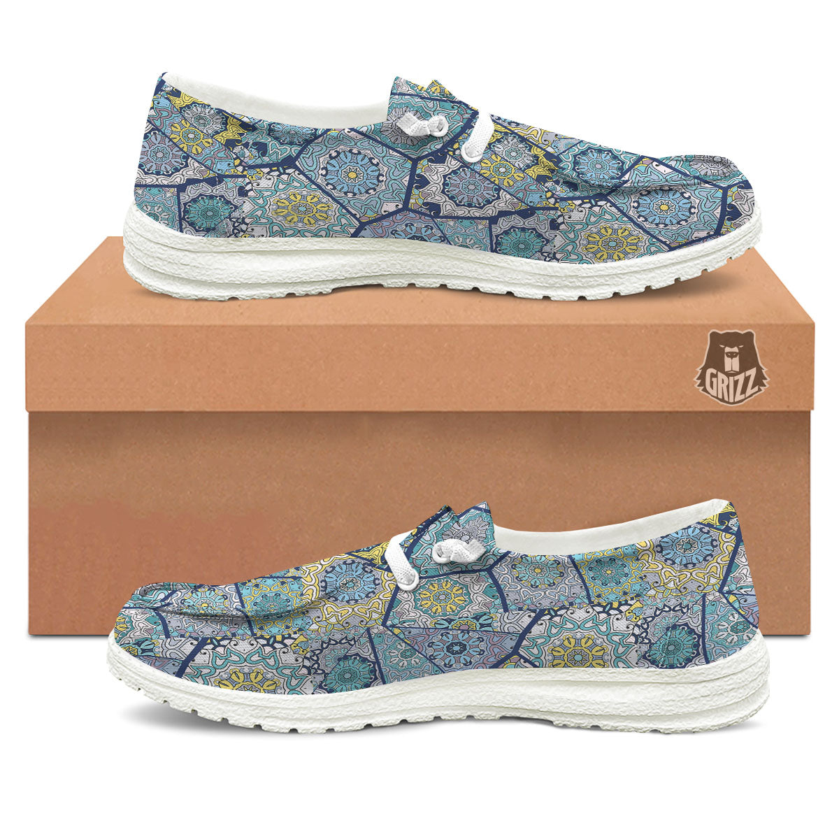 Patchwork Indian Floral Print Pattern White Loafers-grizzshop
