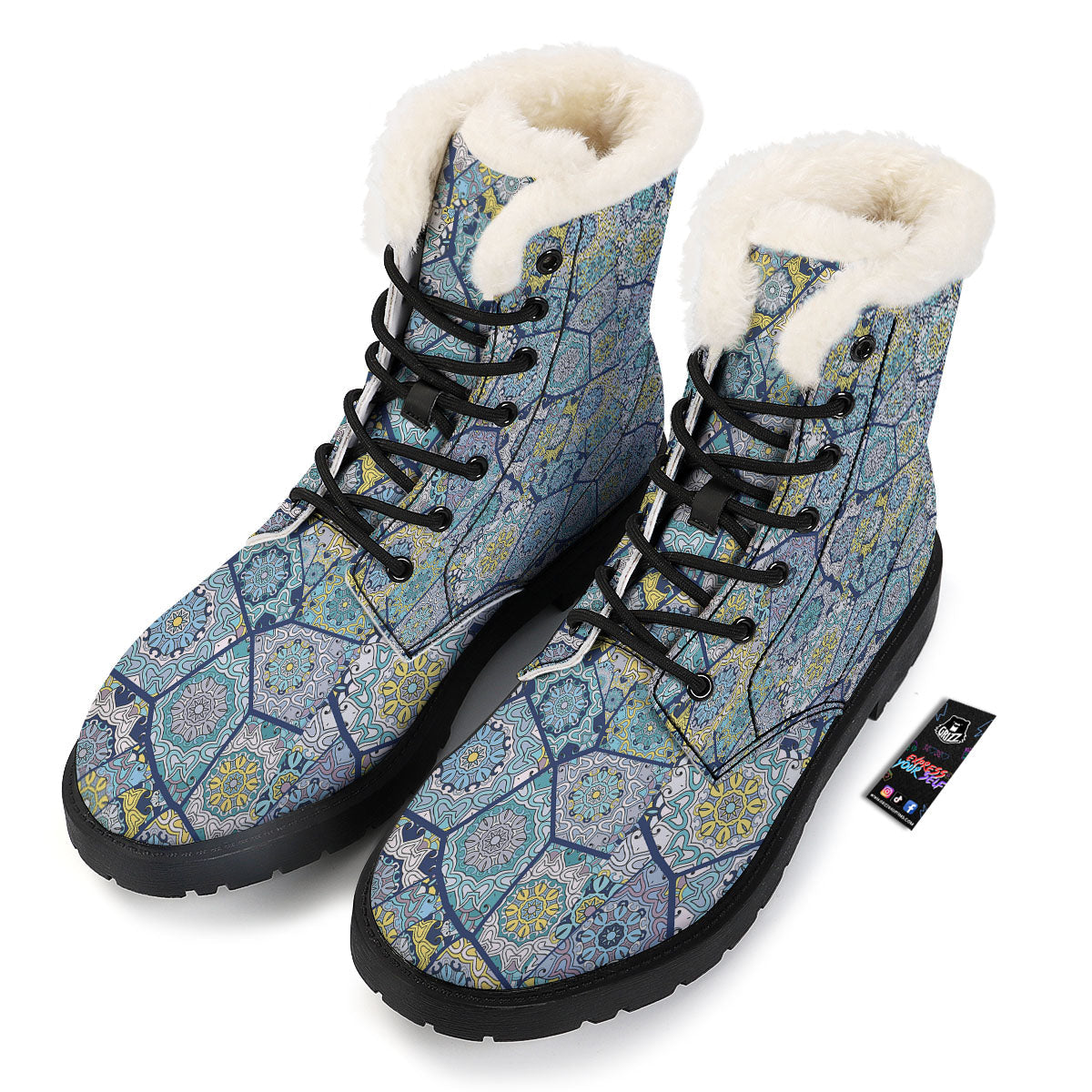Patchwork Indian Floral Print Pattern Winter Boots-grizzshop