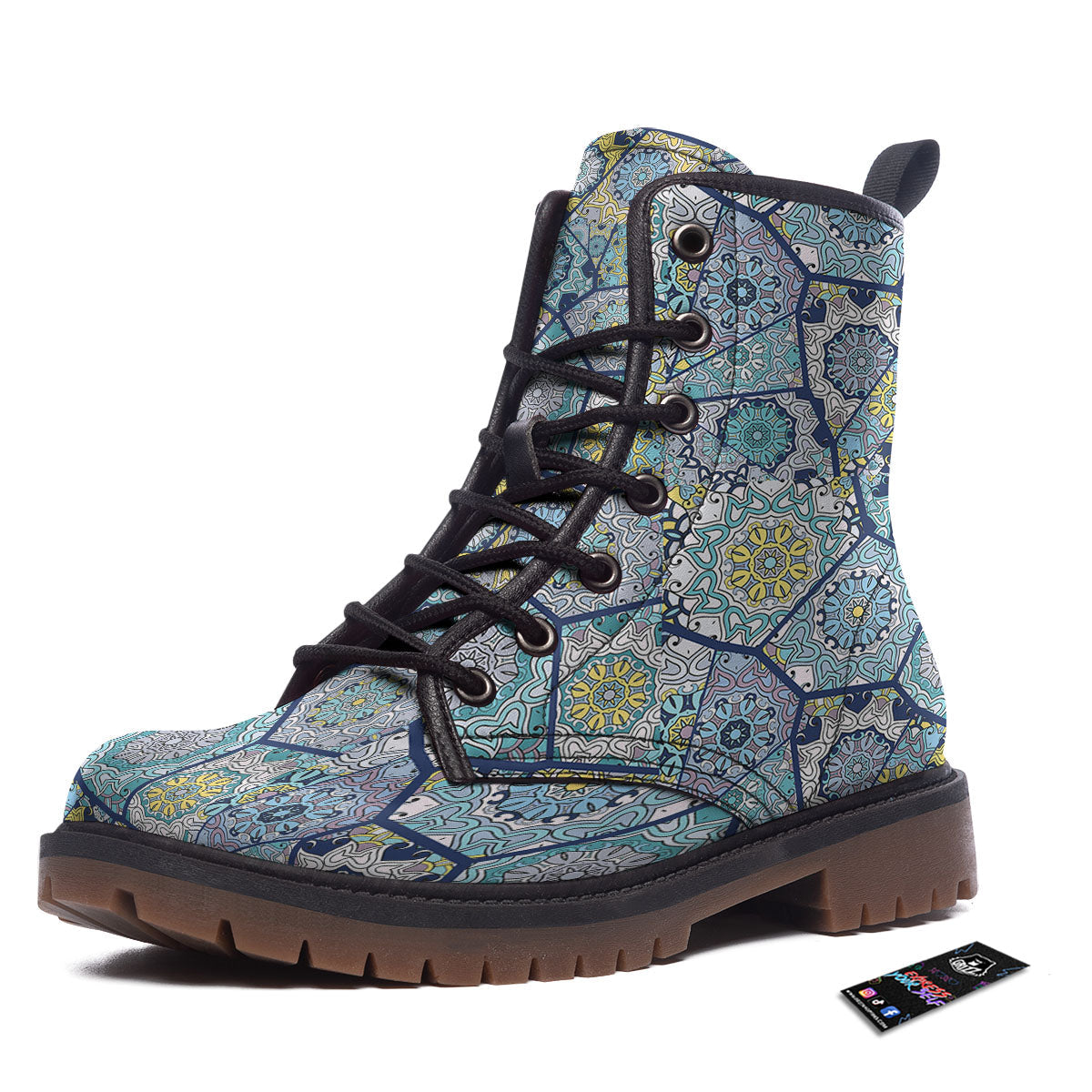 Patchwork Indian Floral Print Pattern Work Boots-grizzshop