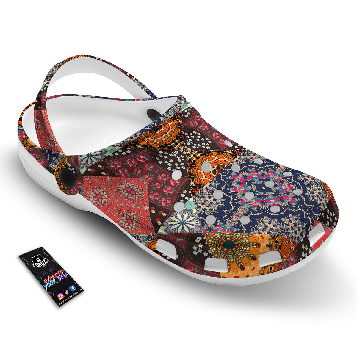 Patchwork Indian Flower Mandala Print Pattern Clog-grizzshop