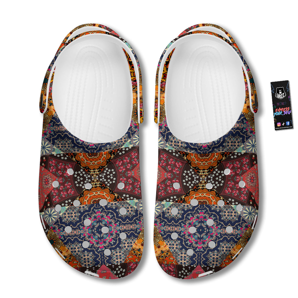 Patchwork Indian Flower Mandala Print Pattern Clog-grizzshop