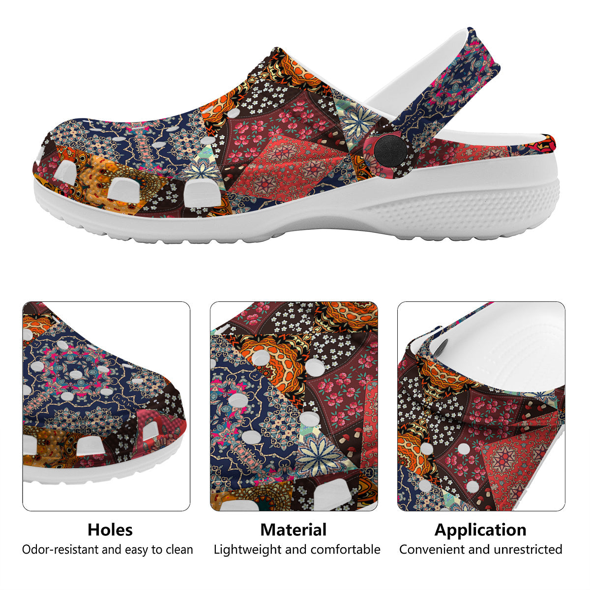 Patchwork Indian Flower Mandala Print Pattern Clog-grizzshop