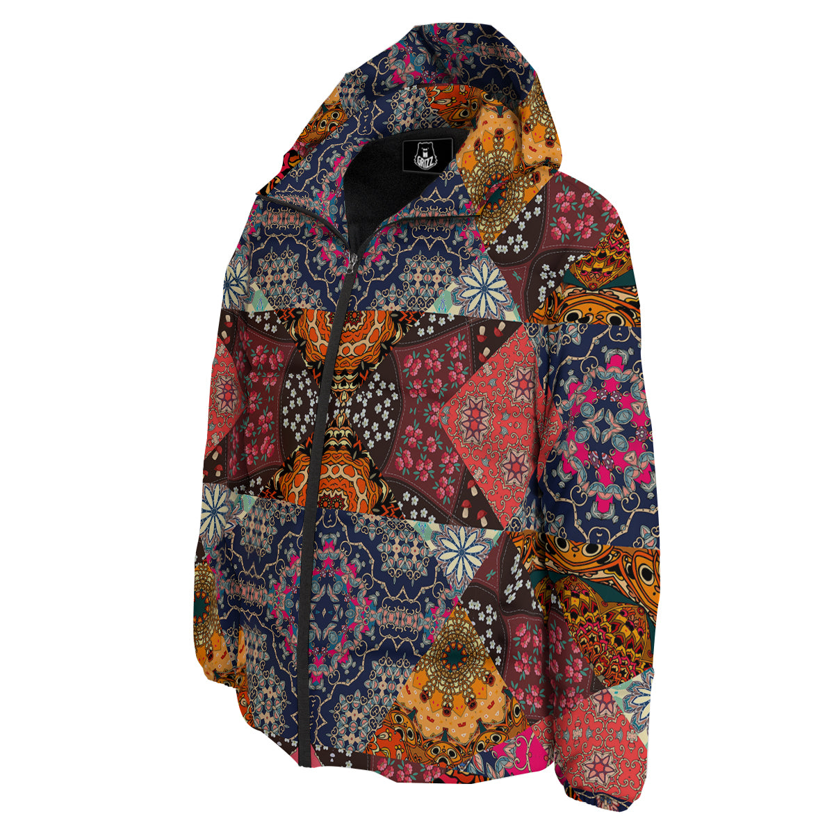 Patchwork Indian Flower Mandala Print Pattern Down Jacket-grizzshop
