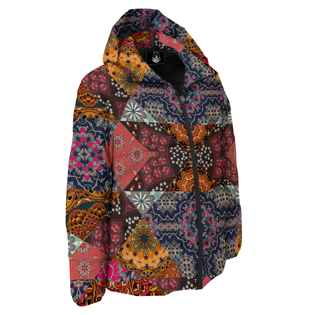 Patchwork Indian Flower Mandala Print Pattern Down Jacket-grizzshop
