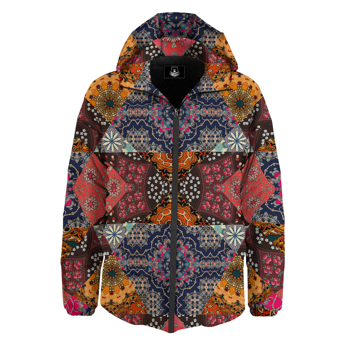 Patchwork Indian Flower Mandala Print Pattern Down Jacket-grizzshop