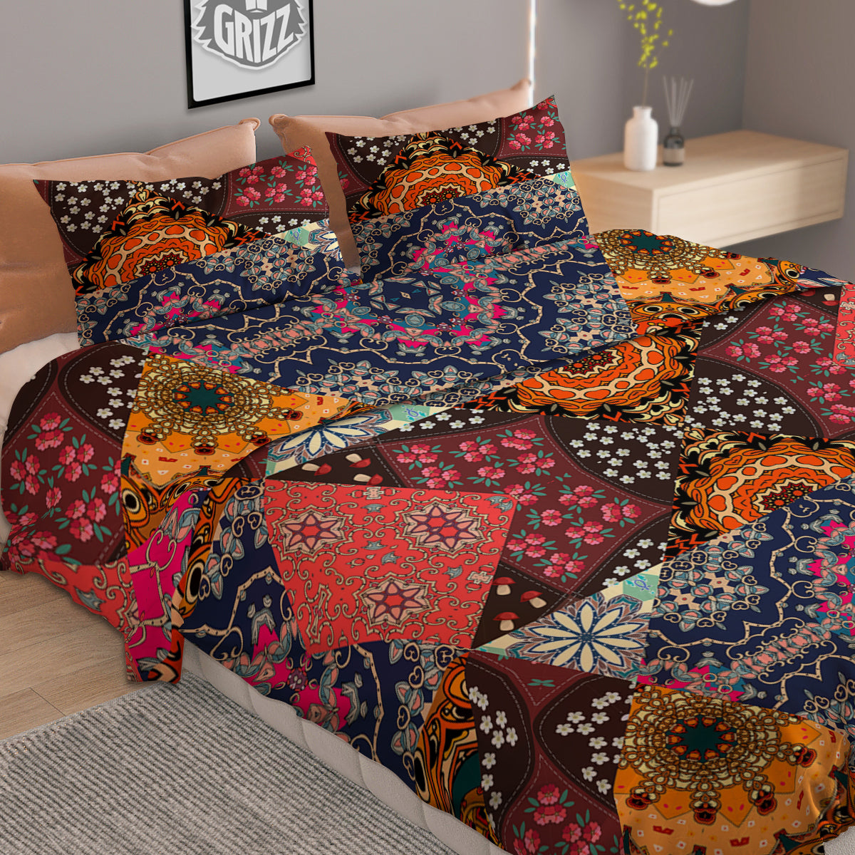 Patchwork Indian Flower Mandala Print Pattern Duvet Cover Bedding Set-grizzshop
