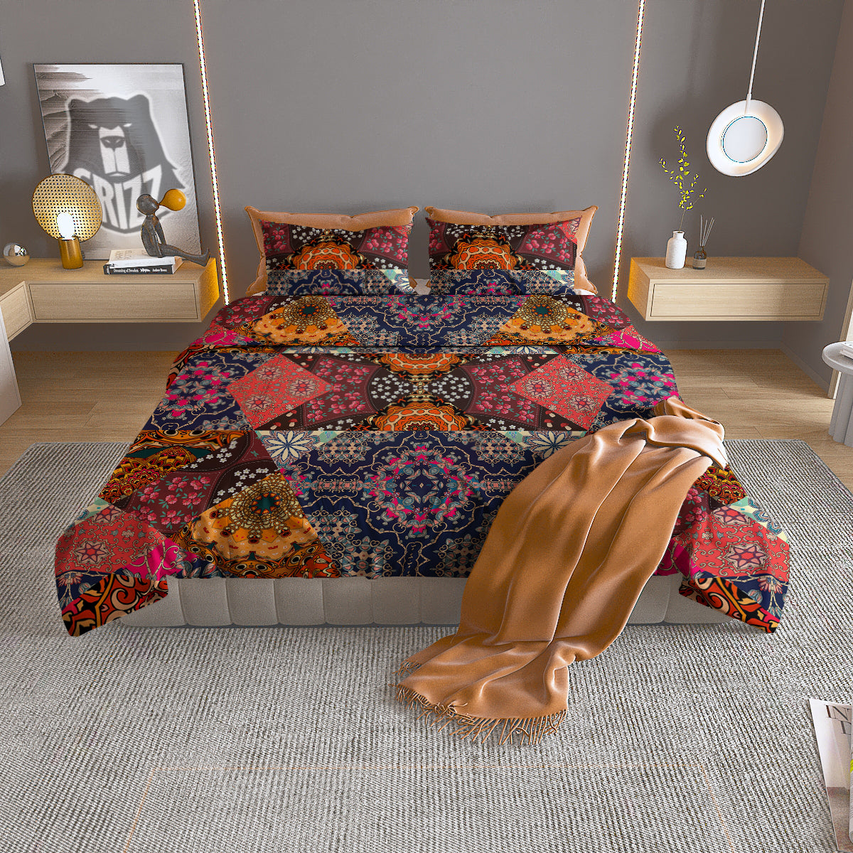 Patchwork Indian Flower Mandala Print Pattern Duvet Cover Bedding Set-grizzshop