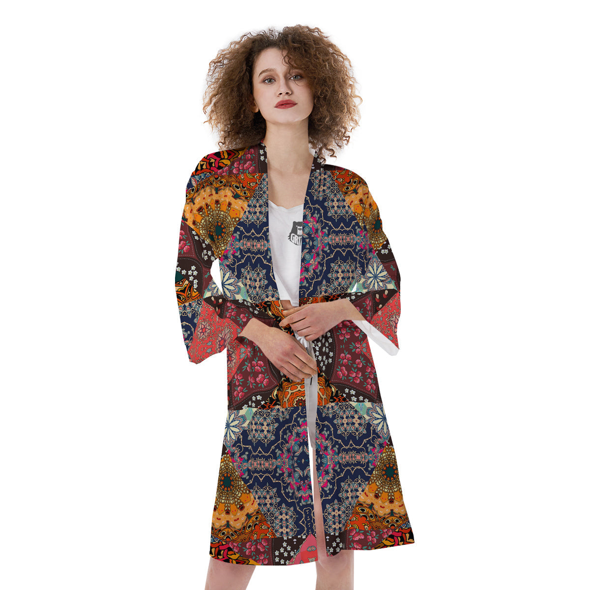 Patchwork Indian Flower Mandala Print Pattern Kimono-grizzshop