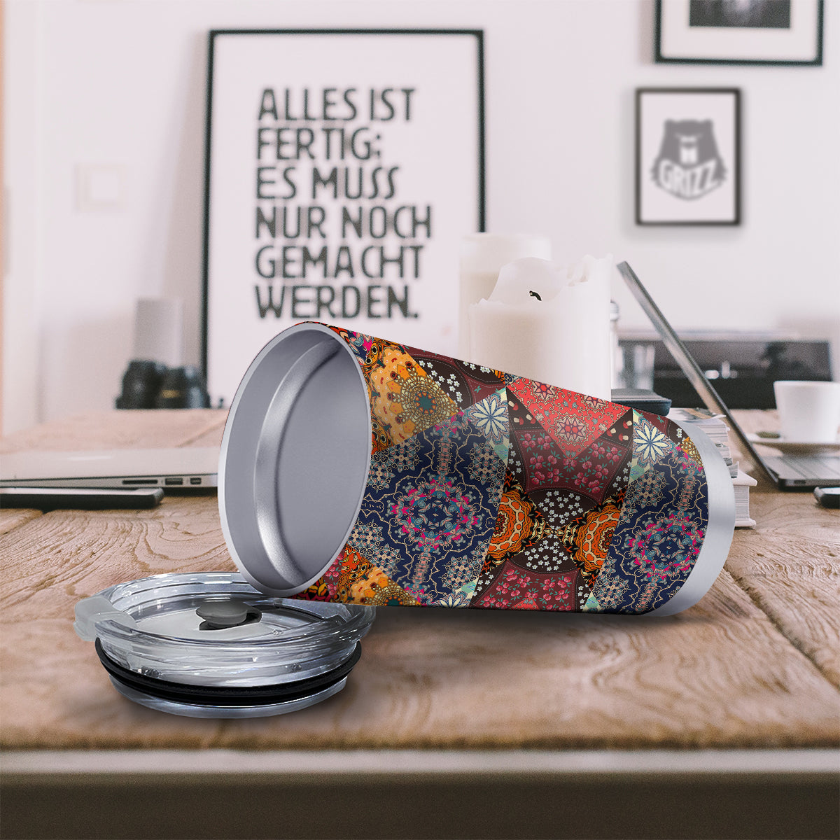 Patchwork Indian Flower Mandala Print Pattern Tumbler-grizzshop