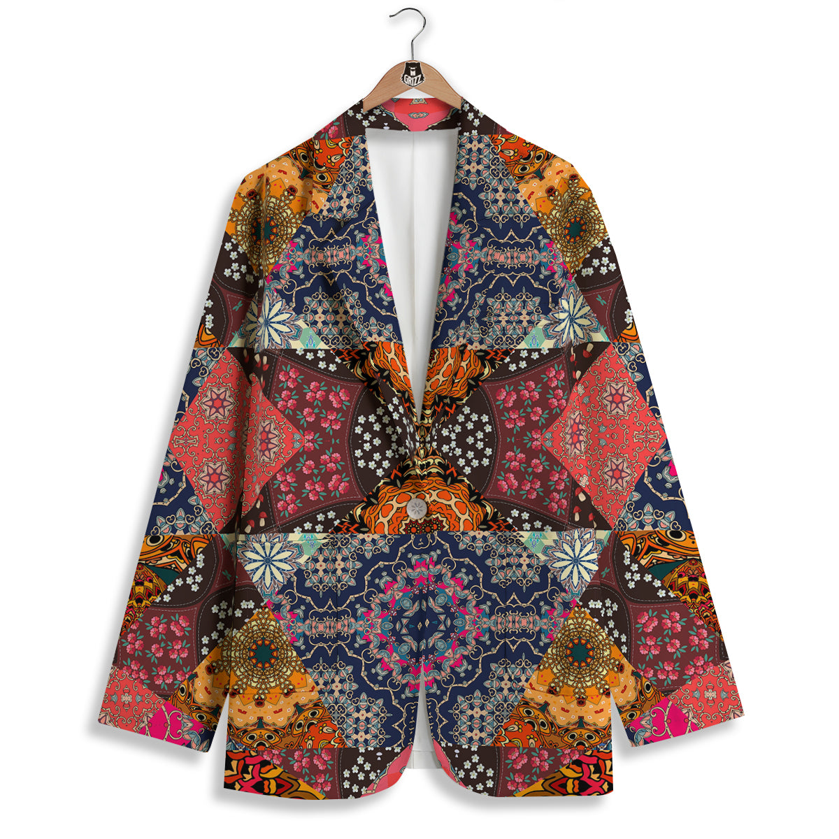 Patchwork Indian Flower Mandala Print Pattern Women's Blazer-grizzshop