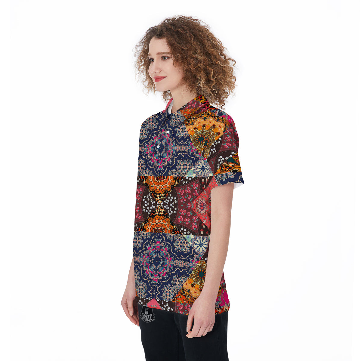 Patchwork Indian Flower Mandala Print Pattern Women's Golf Shirts-grizzshop